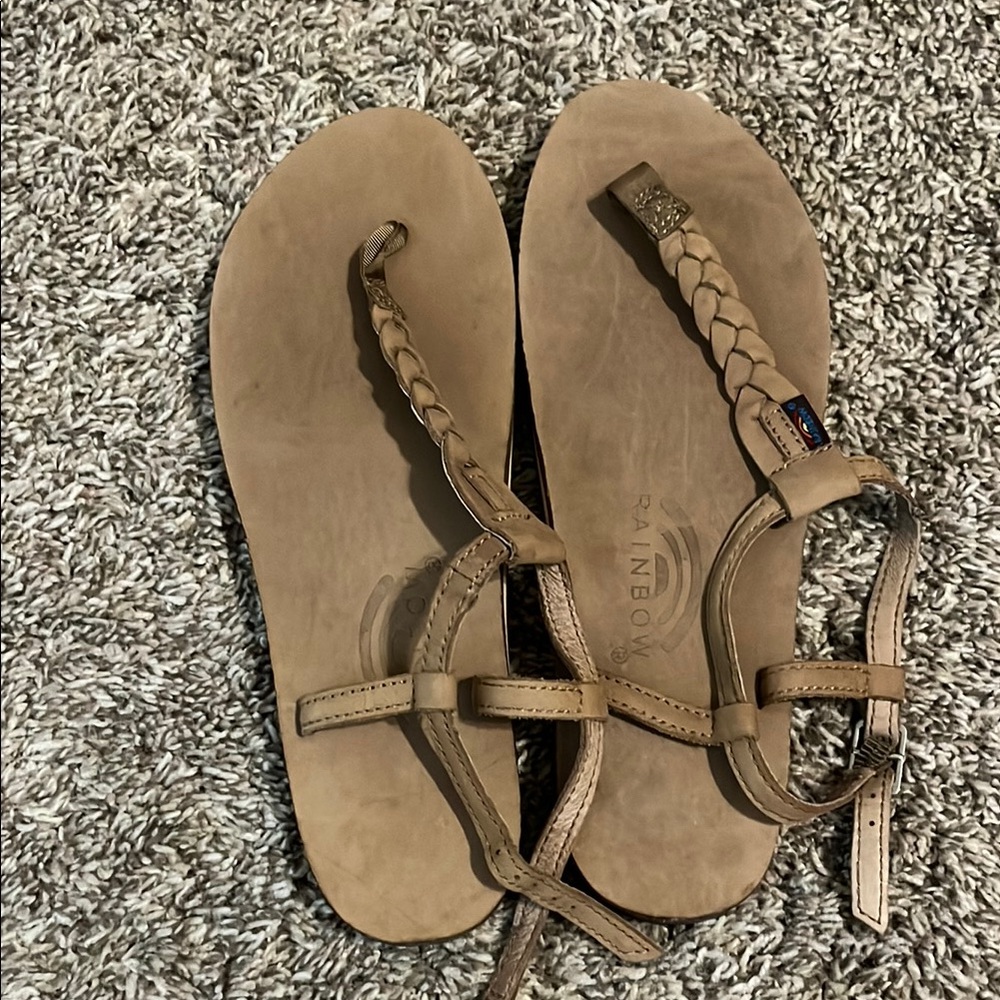 Rainbow Tan Braided Sandals for Casual Comfort